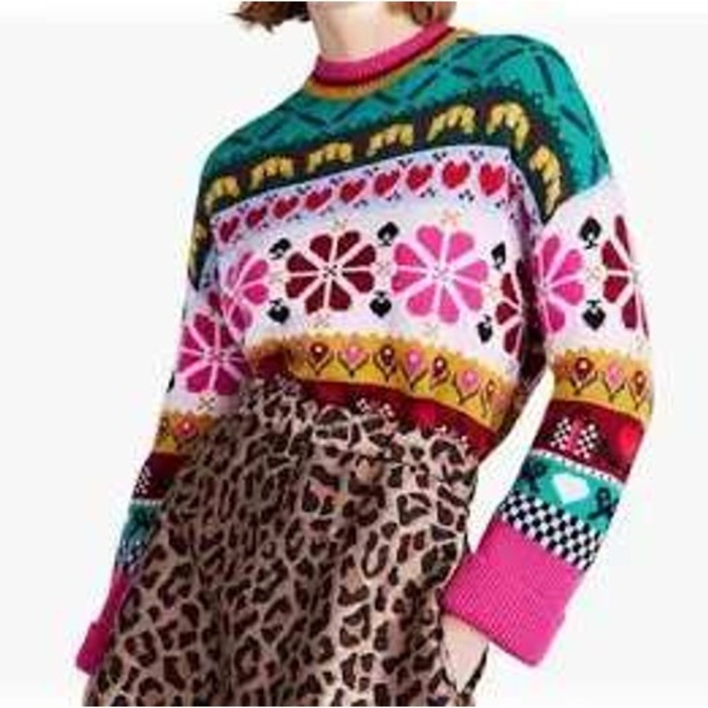 Kate Spade Women Sweater Large Multicolor Fair Isle Heart Spade K9680 New